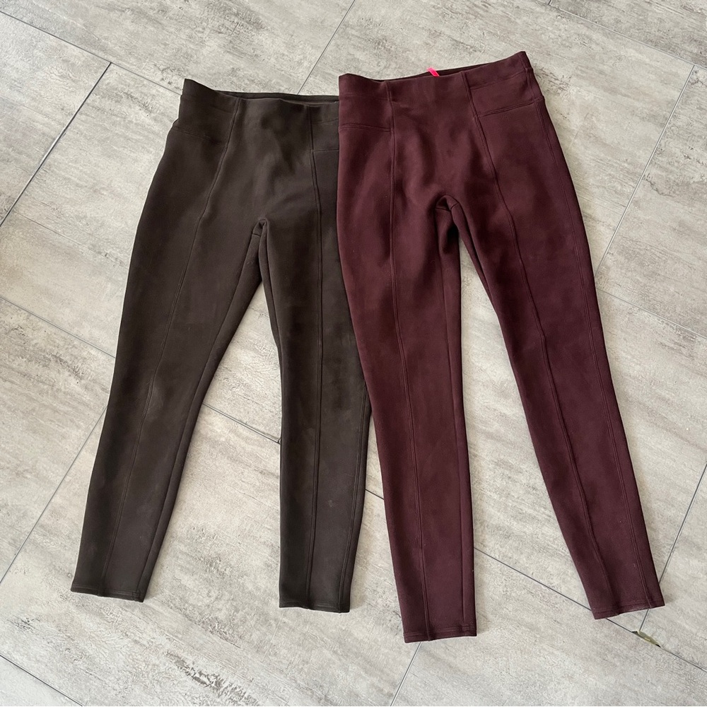 M SPANX Brown purple suede like leggings pants bundle